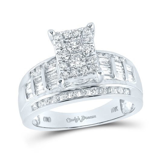 10kt White Gold Womens Round Diamond Rectangle Cluster Bridal Wedding Engagement Ring 7/8 Cttw - Size 6