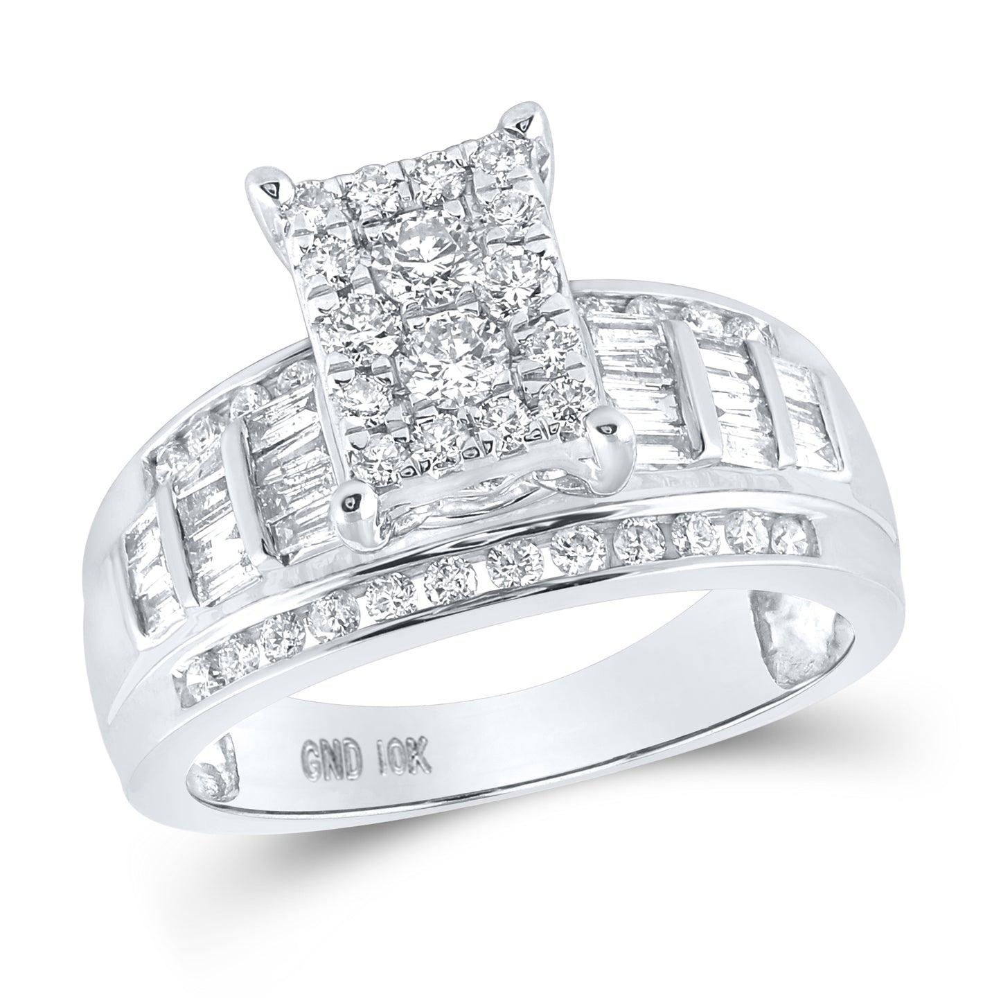 10kt White Gold Womens Round Diamond Rectangle Cluster Bridal Wedding Engagement Ring 7/8 Cttw - Size 8