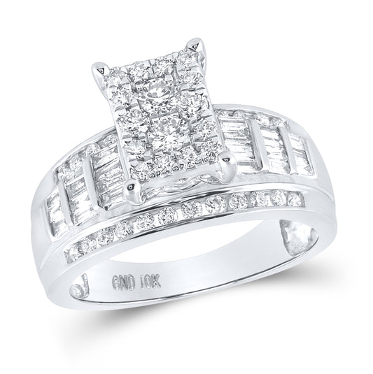 10kt White Gold Womens Round Diamond Rectangle Cluster Bridal Wedding Engagement Ring 7/8 Cttw - Size 8