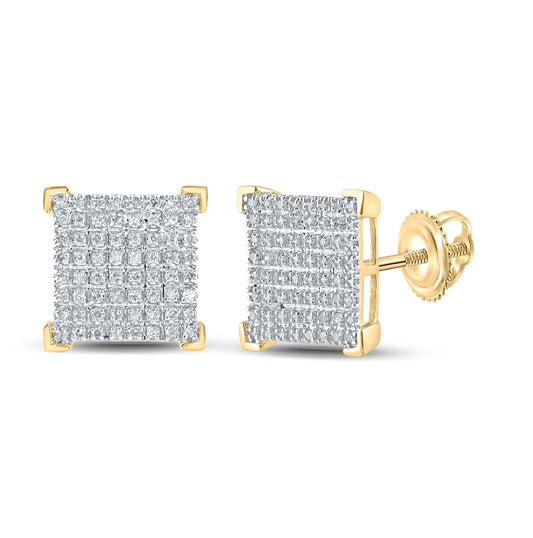 10K Yellow Gold Round Diamond Square Earring 1/3ctw