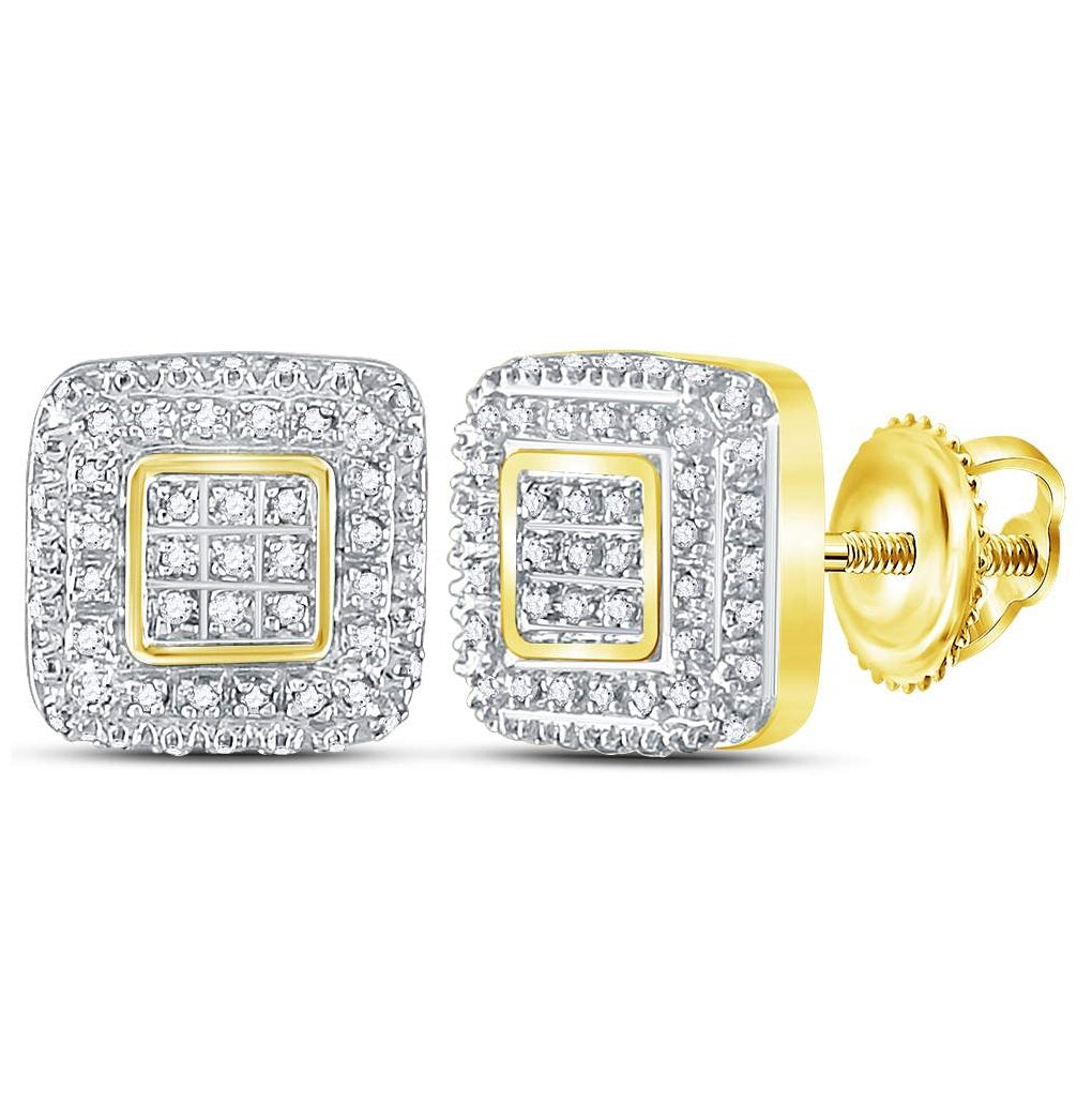10K Yellow Gold Womens Round Diamond Square Cluster Earrings 1/4 Cttw