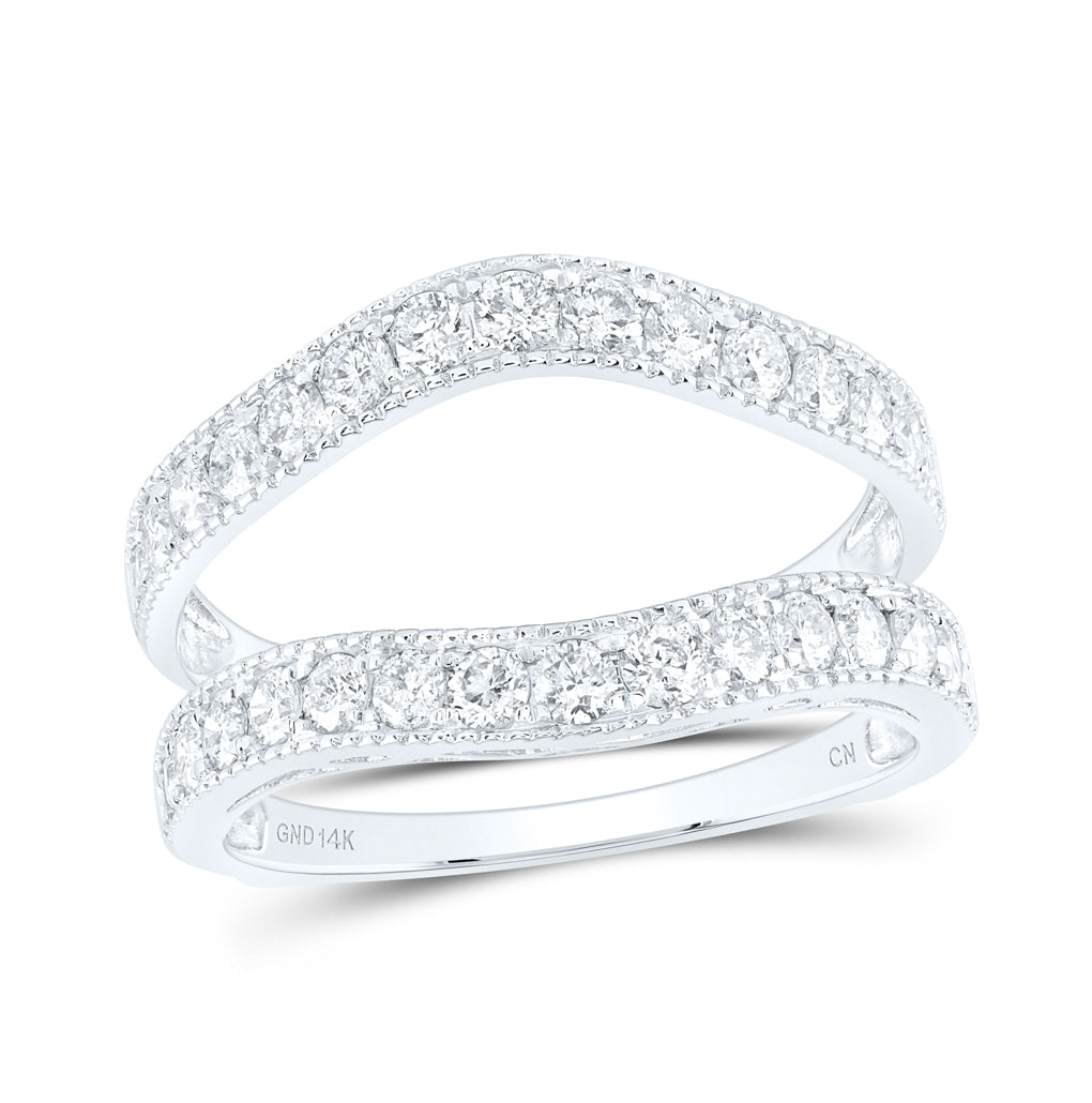 14K White Gold Womens Round Diamond Milgrain Wrap Ring Guard Enhancer 1 Cttw, Womens Size: 5-10