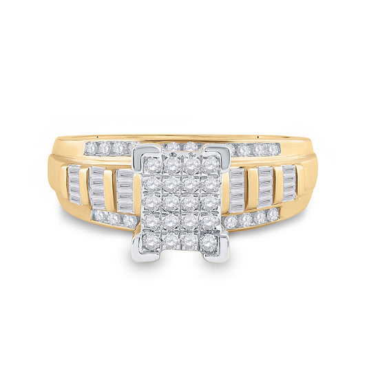 10K Yellow Gold Round Diamond Cluster Bridal Wedding Engagement Ring 1/2 Cttw, Womens Size: 5-10