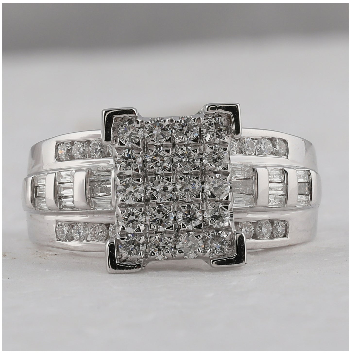 10K White Gold Round Diamond Cinderella Cluster Bridal Wedding Engagement Ring 1 Cttw, Womens Size: 5-10