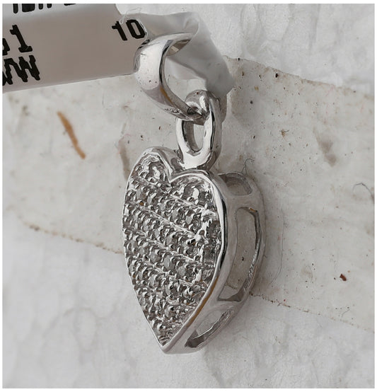 Sterling Silver Womens Round Diamond Small Heart Pendant 1/20ctw