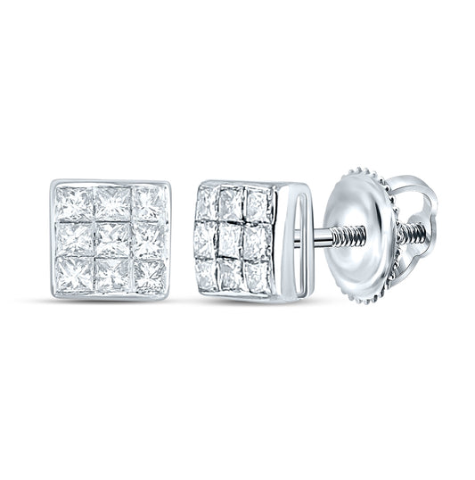 14K White Gold Womens Princess Diamond Square Earrings 1/4 Cttw, Length: 0.16 In, Width: 0.16 In
