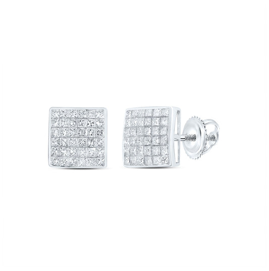 14K White Gold Womens Princess Diamond Square Earrings 5/8 Cttw, Length: 0.28 In, Width: 0.28 In