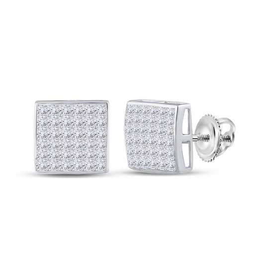 14K White Gold Womens Princess Diamond Square Earrings 1 Cttw, Length: 0.33 In, Width: 0.33 In