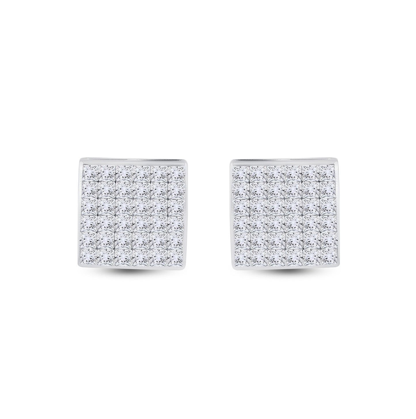 14K White Gold Womens Princess Diamond Square Earrings 1-1/2 Cttw