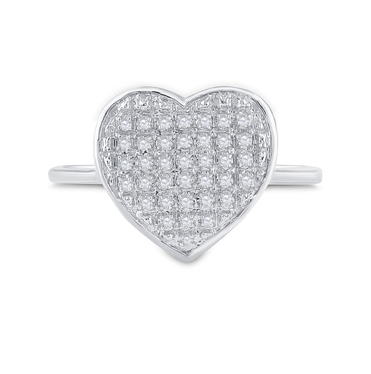 Sterling Silver Womens Round Diamond Heart Ring 1/10 Cttw, Womens Size: 5-10