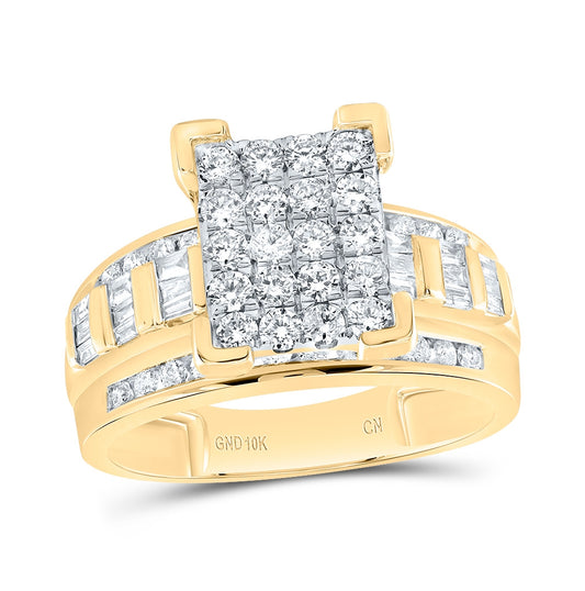 10kt Yellow Gold Womens Round Diamond Elevated Rectangle Cluster Bridal Wedding Engagement Ring 1.00 Cttw - Size 6