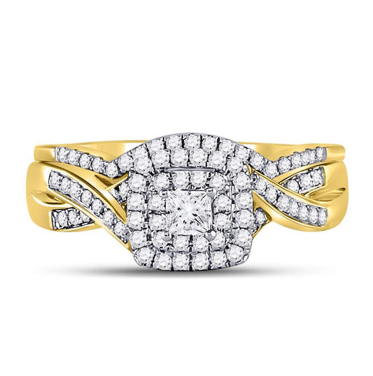 14K Yellow Gold Princess Diamond Bridal Wedding Ring Band Set 1/2 Cttw, Womens Size: 5-10