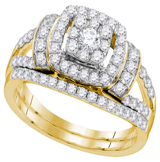 14K Yellow Gold Round Diamond Bridal Wedding Ring Band Set 1 Cttw, Womens Size: 5-10