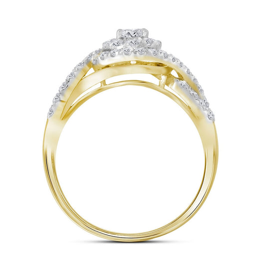 14K Yellow Gold Round Diamond Swirl Bridal Wedding Ring Band Set 1 Cttw, Womens Size: 5-10