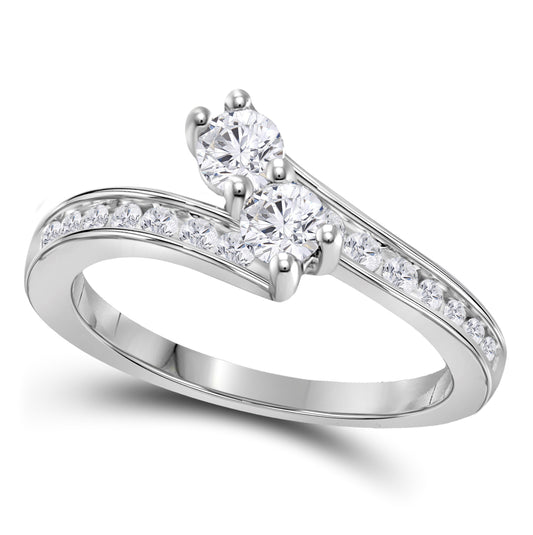 14K White Gold Round Diamond 2-stone Bridal Wedding Engagement Ring 3/4 Cttw, Womens Size: 5-10