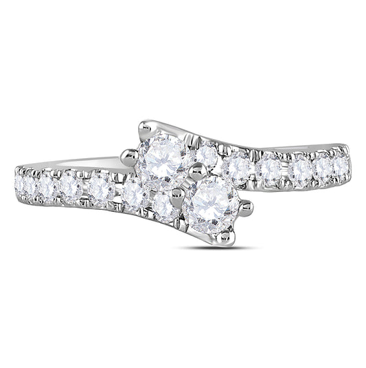 14K White Gold Round Diamond 2-stone Bridal Wedding Engagement Ring 1 Cttw, Womens Size: 5-10