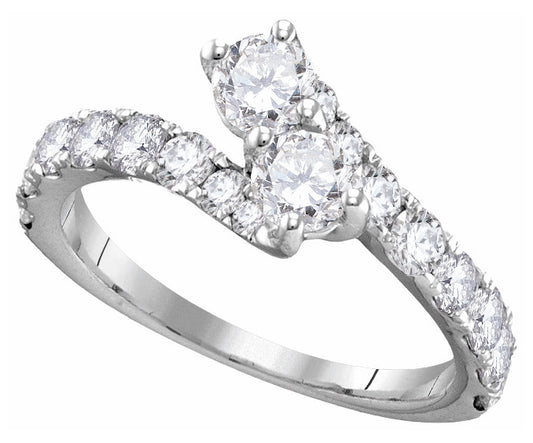 14K White Gold Round Diamond 2-stone Bridal Wedding Engagement Ring 1-1/2 Cttw, Womens Size: 5-10