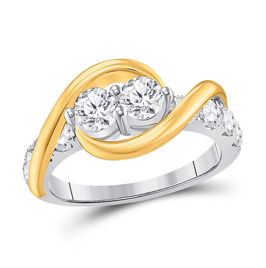 14kt Two-tone Gold Womens Round Diamond 2-stone Bridal Wedding Engagement Ring 1-1/2 Cttw (certified)