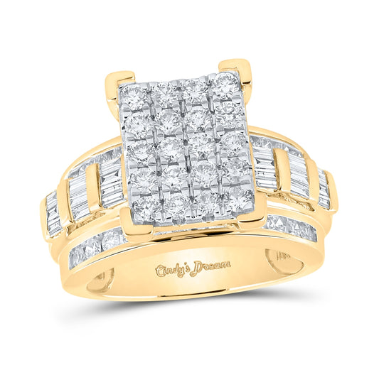 10K Yellow Gold Round Diamond Cluster Bridal Wedding Engagement Ring 1-7/8 Cttw, Womens Size: 5-10