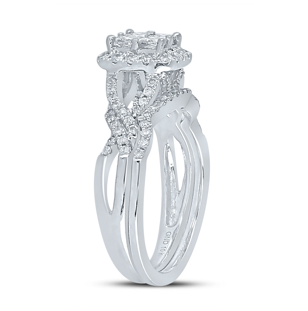 10K White Gold Princess Diamond Bridal Wedding Ring Band Set 1 Cttw, Womens Size: 5-10
