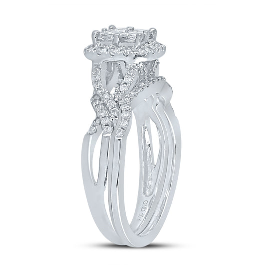 10K White Gold Princess Diamond Bridal Wedding Ring Band Set 1 Cttw, Womens Size: 5-10