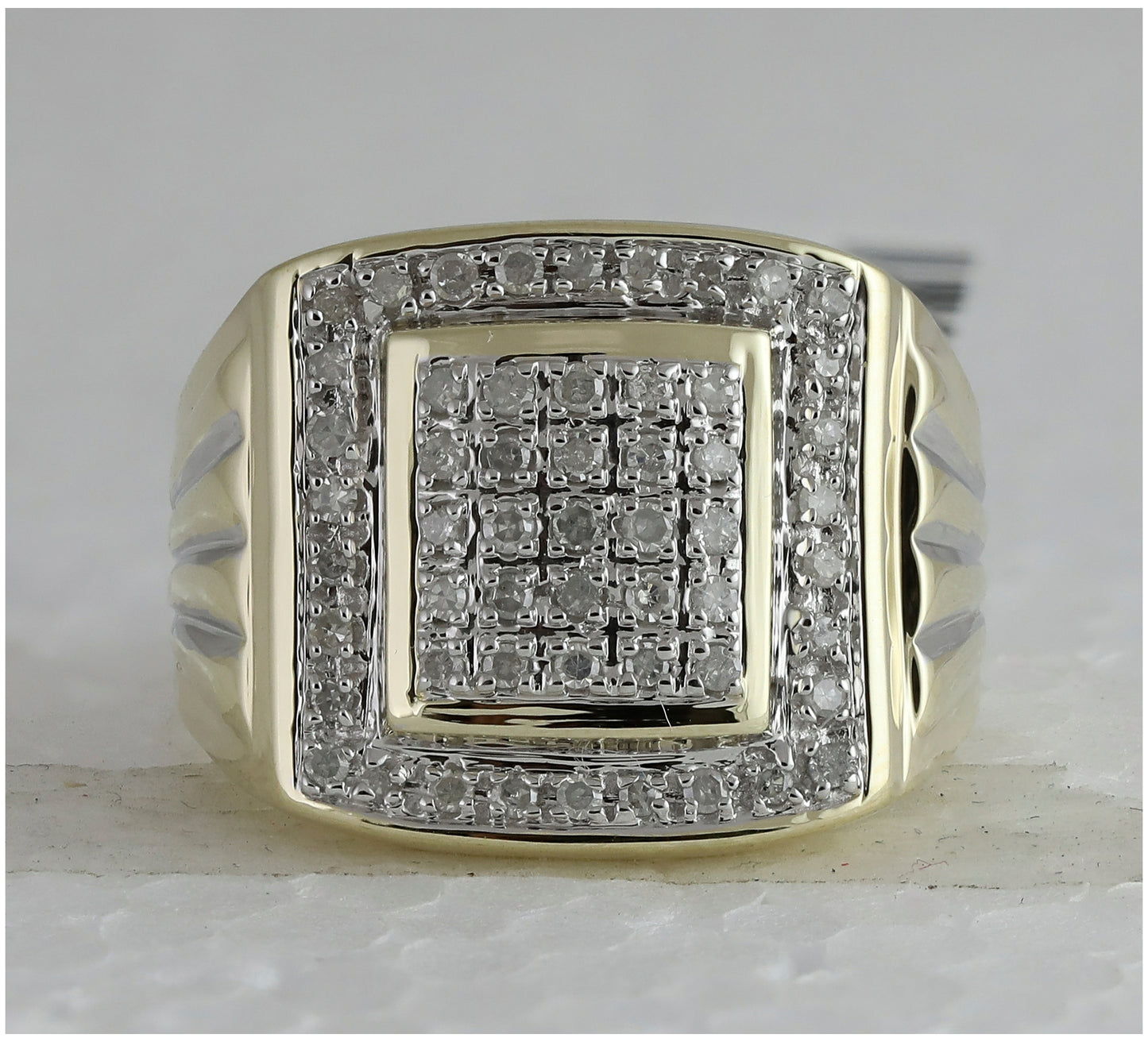 10K Yellow Gold Mens Round Diamond Square Cluster Ring 1/2 Cttw, Mens Size: 7-13