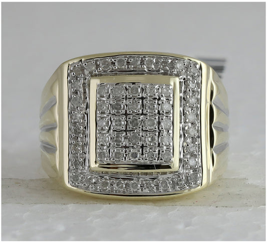 10K Yellow Gold Mens Round Diamond Square Cluster Ring 1/2 Cttw, Mens Size: 7-13