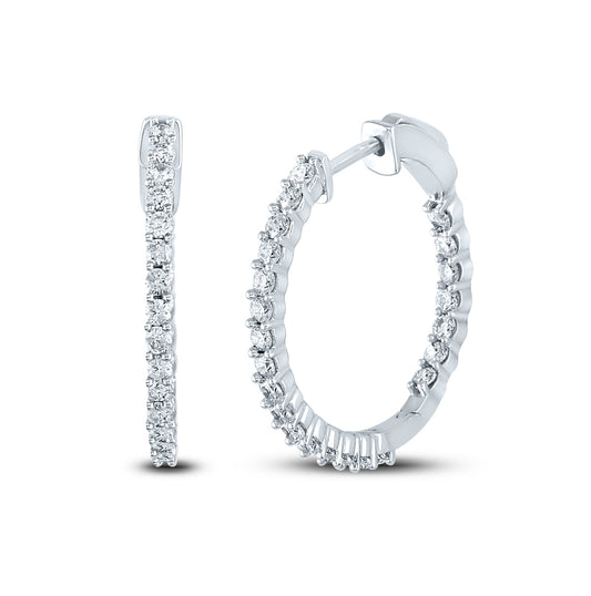 10kt White Gold Womens Round Diamond Single Row Hoop Earrings 1-1/2 Cttw