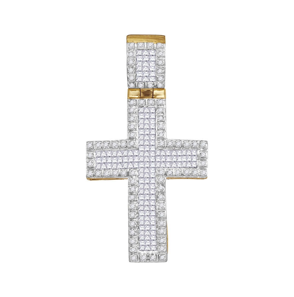 10K Yellow Gold Mens Round Diamond Cross Charm Pendant 1 Cttw, Length: 1.49 In, Width: 0.8 In