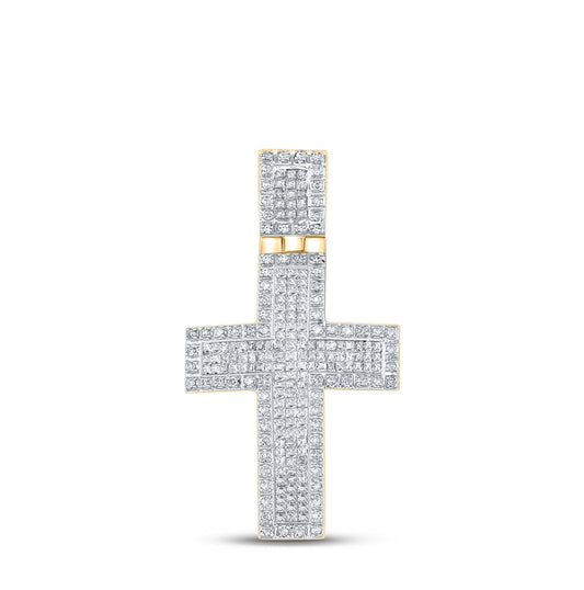 10K Yellow Gold Mens Round Diamond Cross Charm Pendant 1 Cttw, Length: 1.44 In, Width: 0.8 In