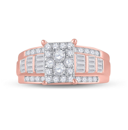 10K Rose Gold Round Diamond Cluster Bridal Wedding Engagement Ring 7/8 Cttw, Womens Size: 5-10