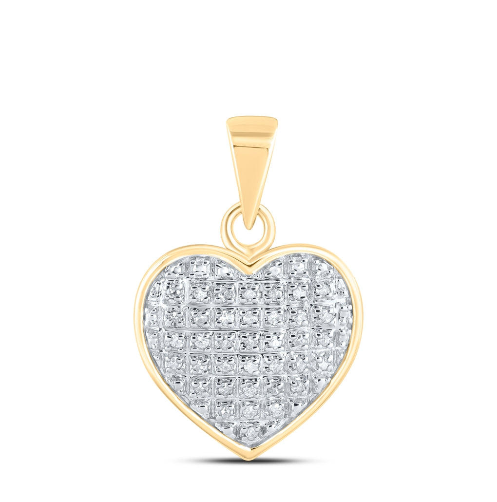 10K Yellow Gold Womens Round Diamond Heart Pendant 1/10 Cttw, Length: 0.74 In, Width: 0.51 In