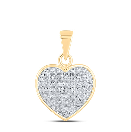 10K Yellow Gold Womens Round Diamond Heart Pendant 1/10 Cttw, Length: 0.74 In, Width: 0.51 In