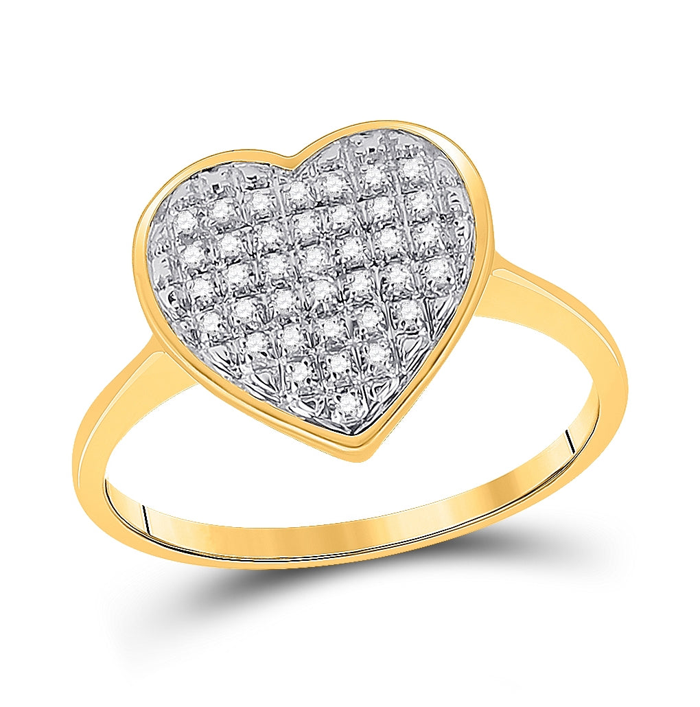 10K Yellow Gold Womens Round Diamond Heart Ring 1/10 Cttw, Womens Size: 5-10