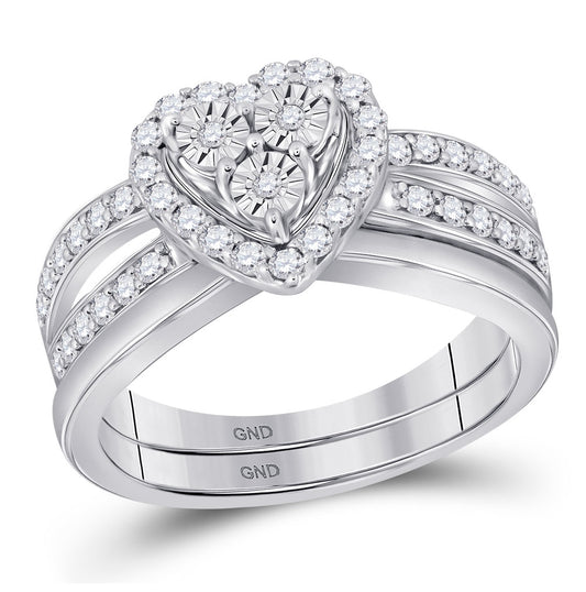 10kt White Gold Womens Diamond Heart Bridal Wedding Engagement Ring Band Set 3/4 Cttw