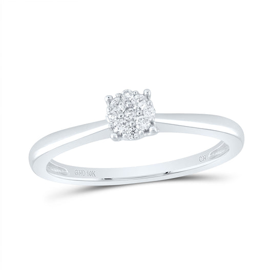 10K White Gold Womens Round Diamond Cluster Ring 1/6ctw, Womens Size: 5-10