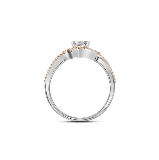 10kt Two-tone White Gold Womens Round Diamond Solitaire Rose-accent Ring 1/5 Cttw