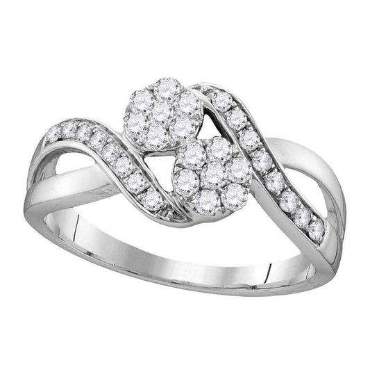 14K White Gold Round Diamond 2-stone Bridal Wedding Engagement Ring 1/2 Cttw, Womens Size: 5-10