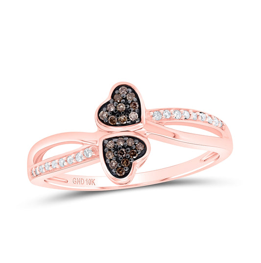 10K Rose Gold Womens Round Brown Diamond Heart Ring 1/10 Cttw, Womens Size: 5-10