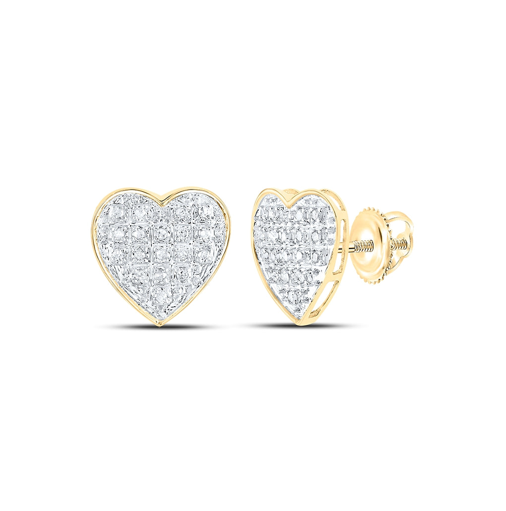 10K Yellow Gold Womens Round Diamond Heart Earrings 1/10 Cttw, Length: 0.31 In, Width: 0.37 In