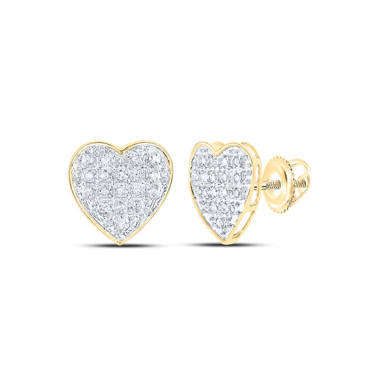 10K Yellow Gold Womens Round Diamond Heart Earrings 1/10 Cttw, Length: 0.31 In, Width: 0.37 In