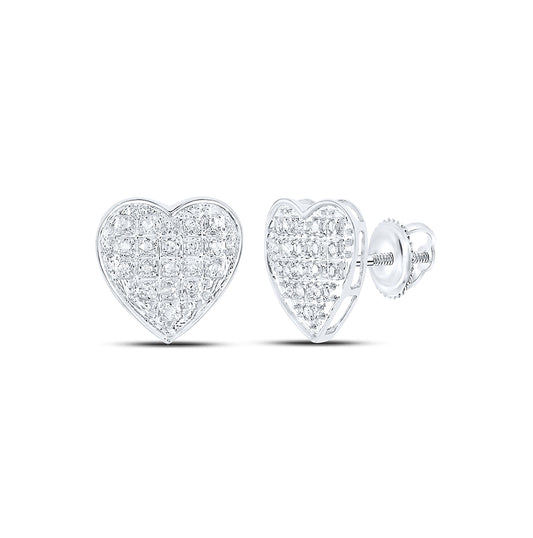 10K White Gold Womens Round Diamond Heart Earrings 1/10 Cttw, Length: 0.31 In, Width: 0.37 In