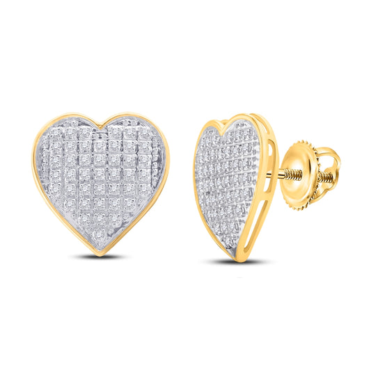 10K White Or Yellow Gold Womens Round Diamond Heart Cluster Earrings