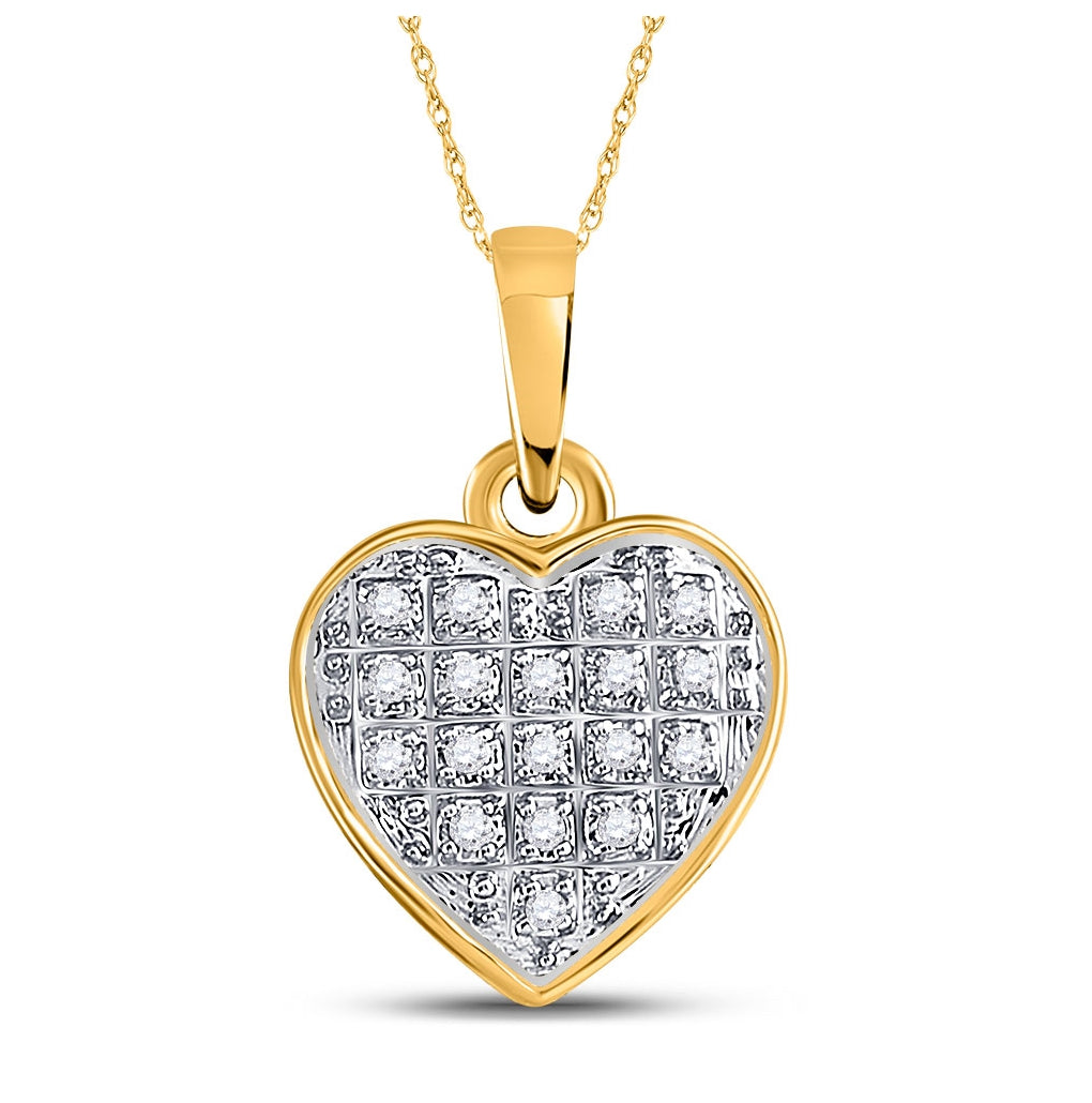 10K Yellow Or White Gold Womens Round Diamond Heart Pendant 1/20 Cttw, Length: 0.61 In, Width: 0.39 In