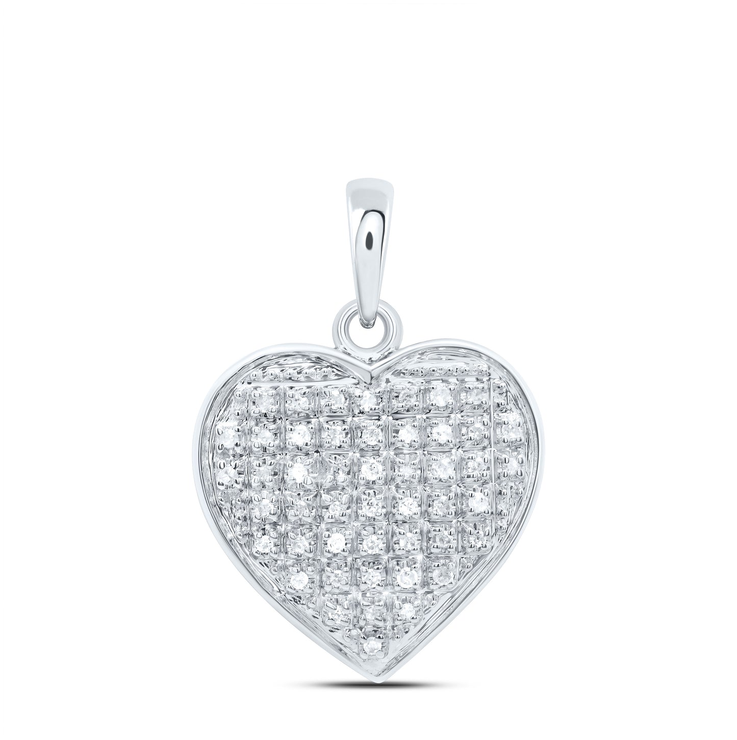 10K White Gold Womens Round Diamond Heart Pendant 1/6 Cttw, Length: 0.79 In, Width: 0.57 In