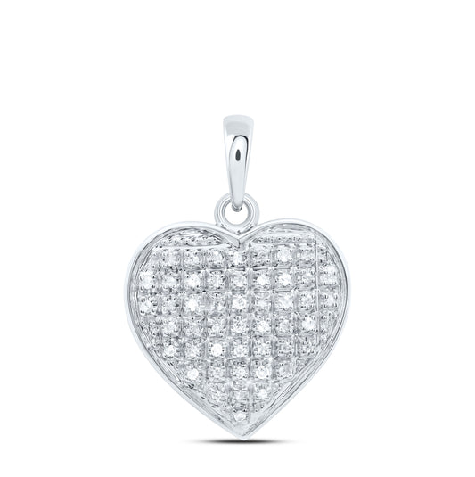 10K White Gold Womens Round Diamond Heart Pendant 1/6 Cttw, Length: 0.79 In, Width: 0.57 In