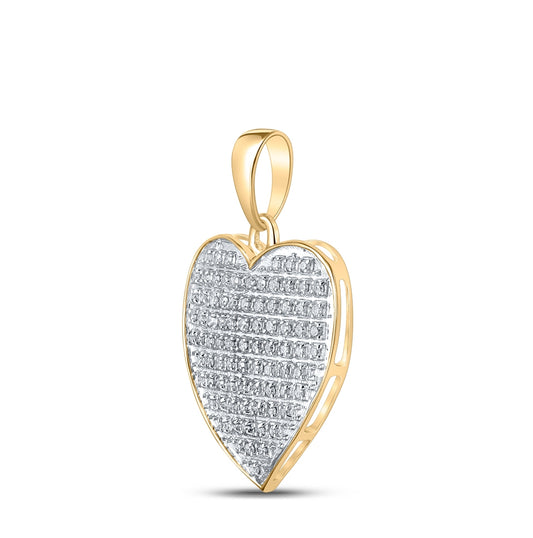 10K Yellow Gold Womens Round Diamond Heart Pendant 1/4 Cttw, Length: 0.96 In, Width: 0.72 In