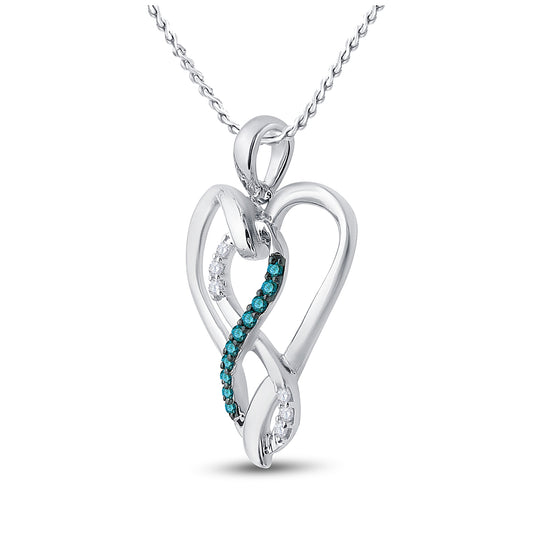 Sterling Silver Womens Round Blue Color Enhanced Diamond Heart Infinity Pendant 1/10ctw, Length: 0.85 Inch Width: 0.68 Inch