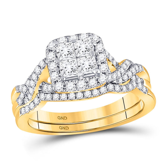 14K Yellow Gold Princess Diamond Bridal Wedding Ring Band Set 1ctw, Womens Size: 5-10
