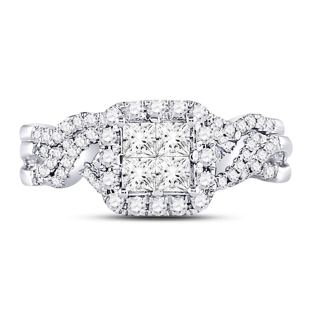 14K White Gold Princess Diamond Twist Bridal Wedding Ring Band Set 1ctw, Womens Size: 5-10